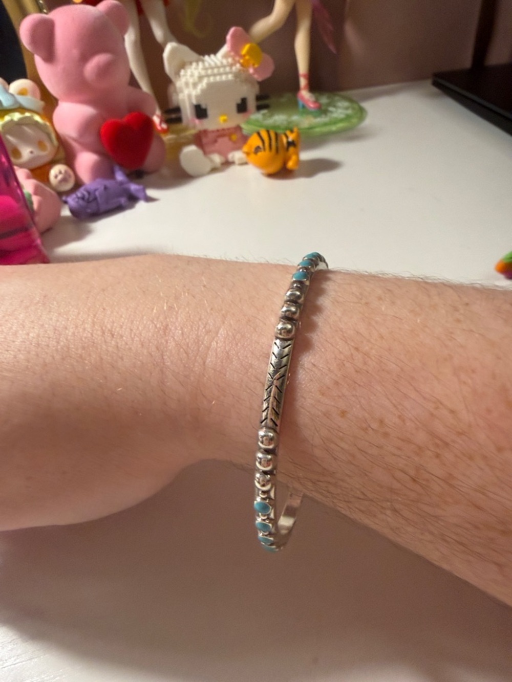 brighton Silver Bangle Bracelet with Turquoise Accents - Picture 3 of 5